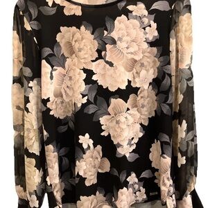 Calvin Klein Black and Cream Floral Blouse